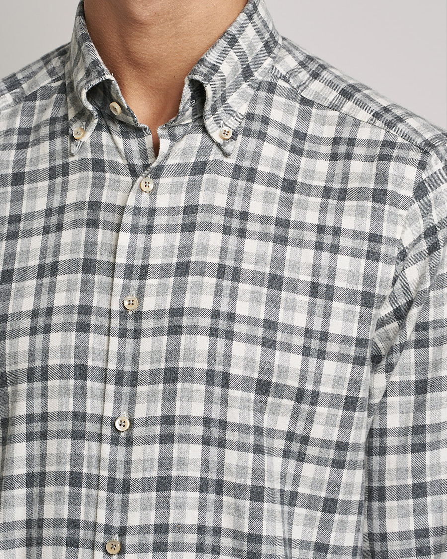 Heren | Overhemden | Stenströms | Slimline Checked Flannel Shirt Grey/White