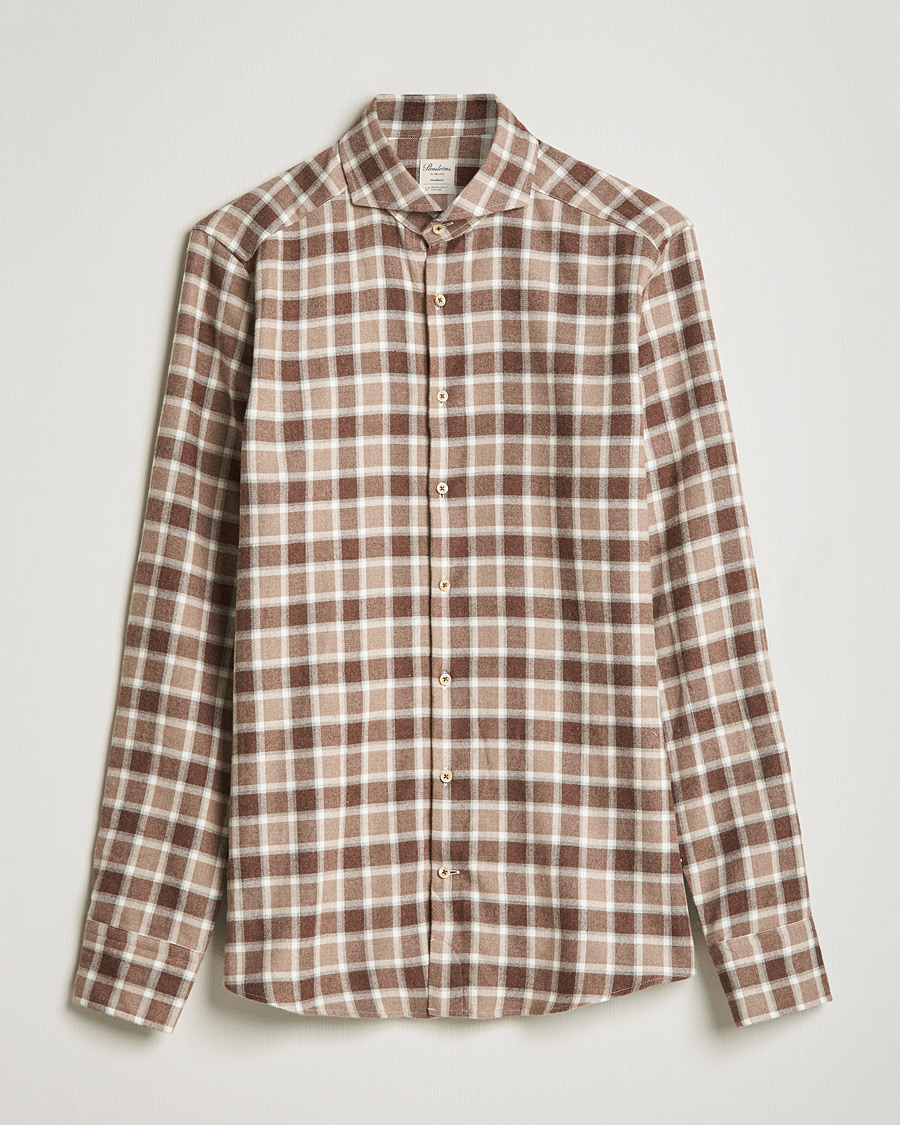 Homme | Chemises | Stenströms | Slimline Checked Flannel Shirt Brown