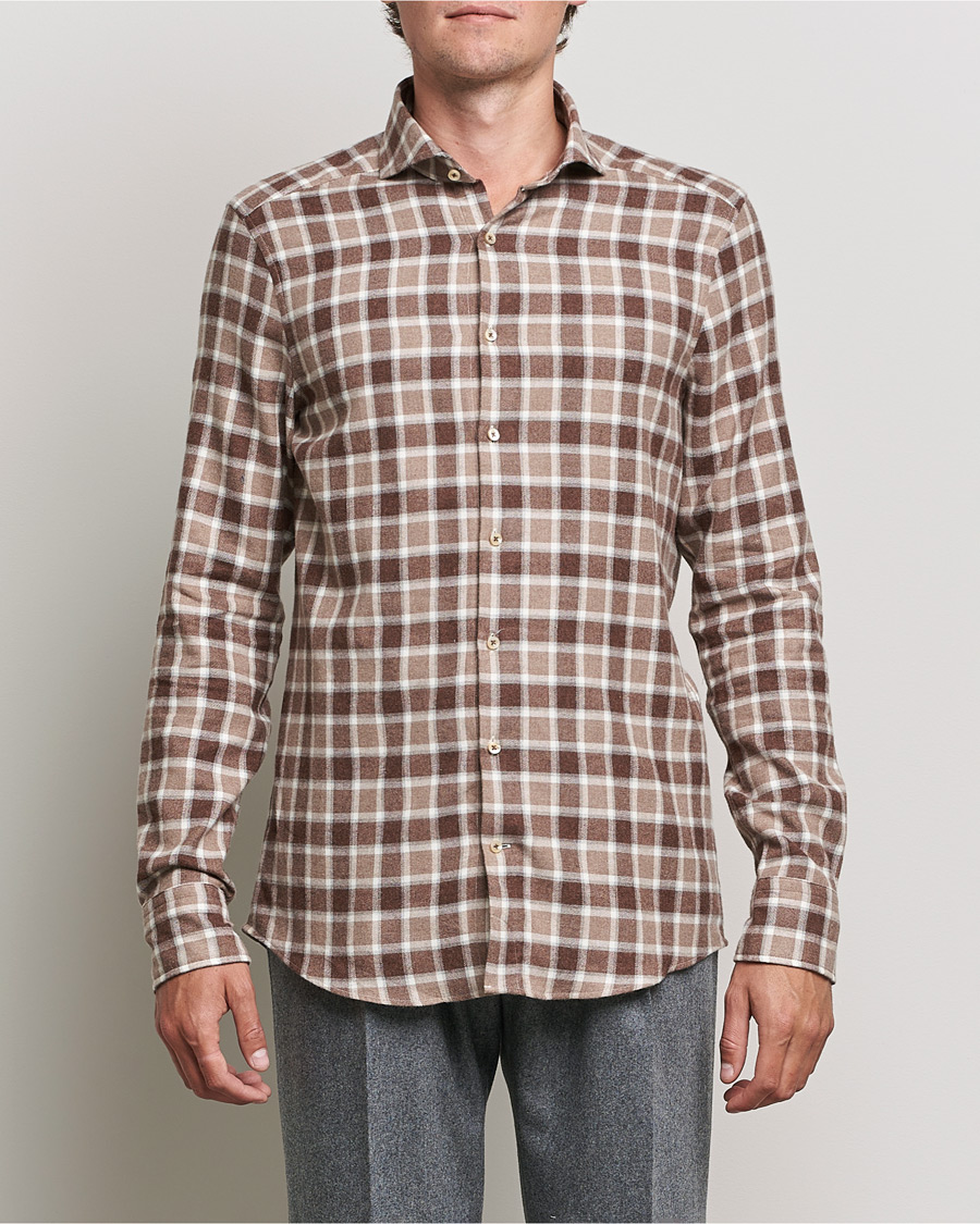 Homme | Chemises | Stenströms | Slimline Checked Flannel Shirt Brown