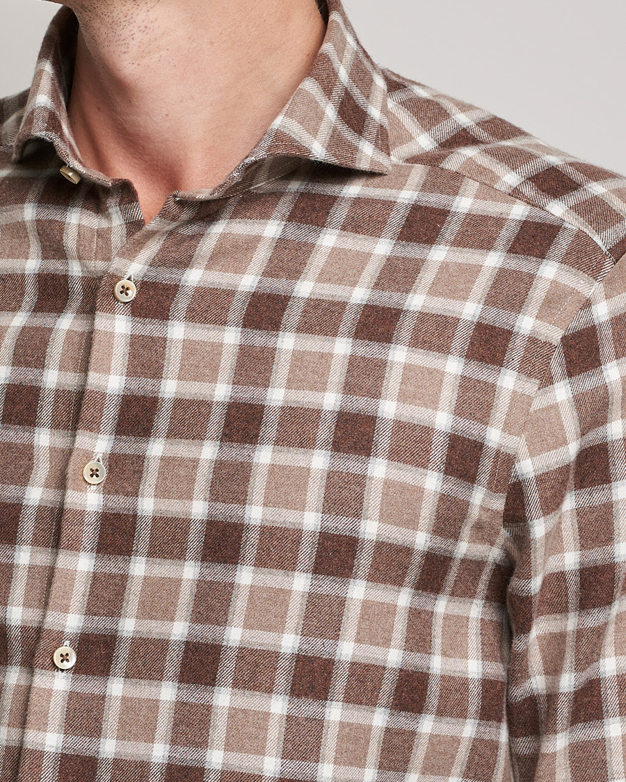 Homme | Chemises | Stenströms | Slimline Checked Flannel Shirt Brown