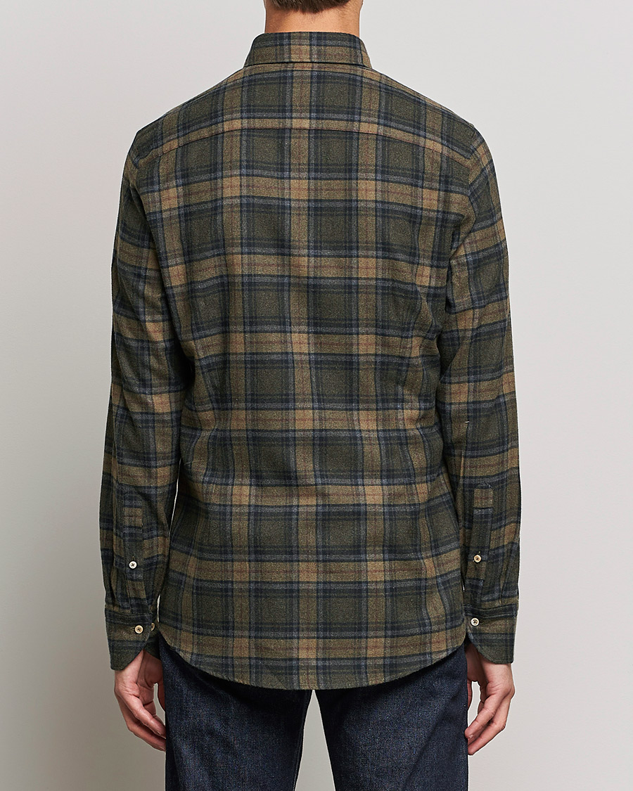 Heren | Overhemden | Stenströms | Slimline Checked Flannel Shirt Dark Green