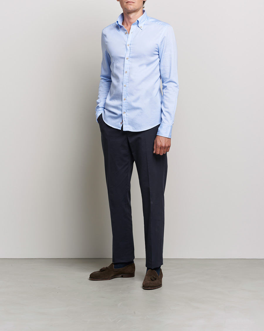 Heren | Overhemden | Stenströms | Slimline Button Down Printed Oxford Shirt Light Blue