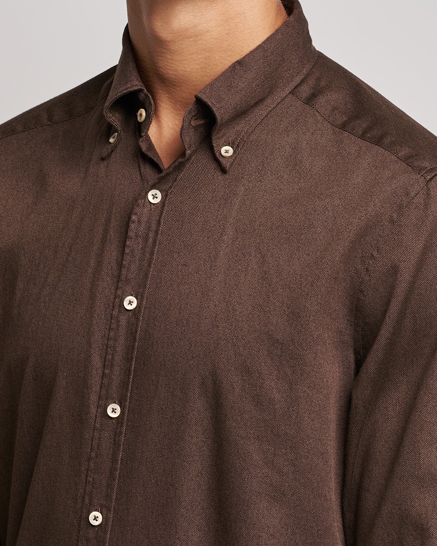 Homme | Chemises | Stenströms | Slimline Button Down Printed Oxford Shirt Brown