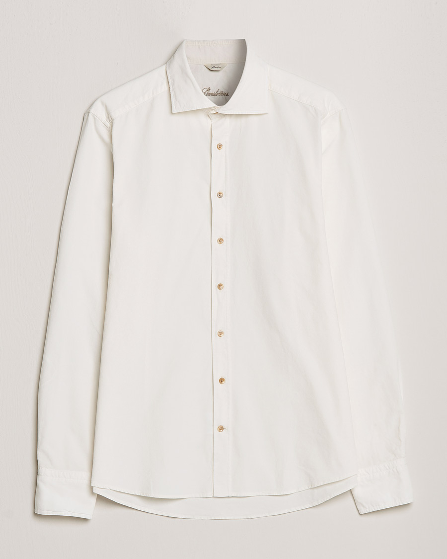 Heren | Overhemden | Stenströms | Slimline Washed Cut Away Corduroy Shirt White
