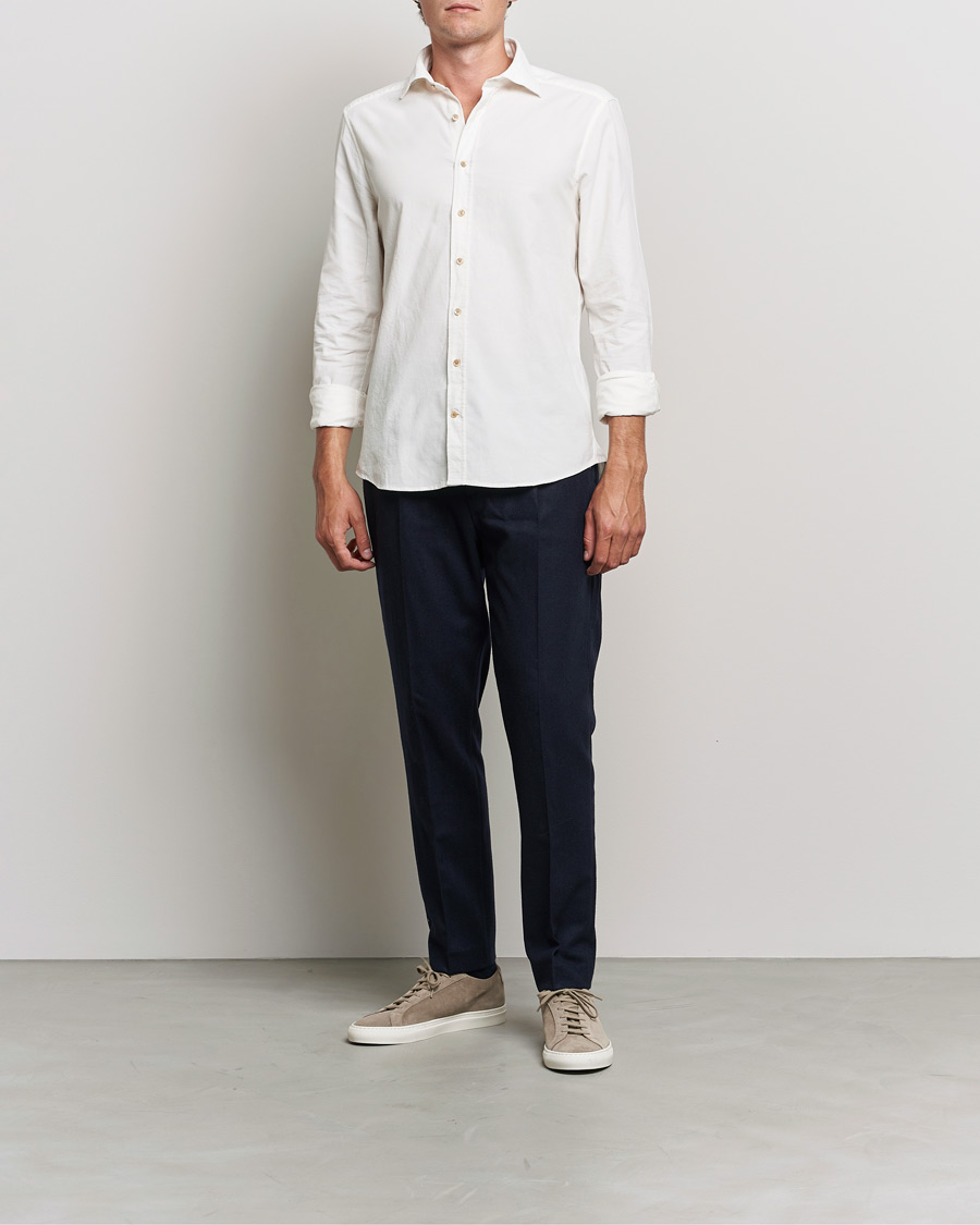 Heren | Overhemden | Stenströms | Slimline Washed Cut Away Corduroy Shirt White