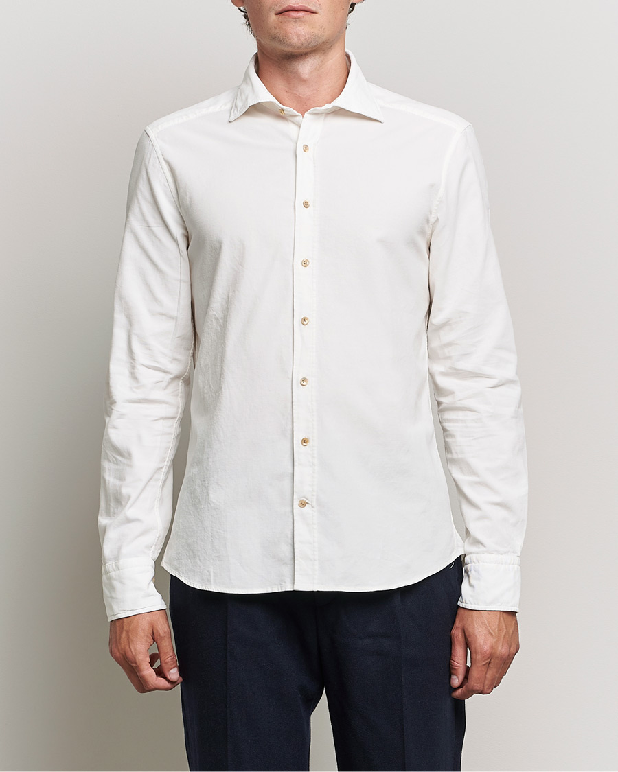 Heren | Overhemden | Stenströms | Slimline Washed Cut Away Corduroy Shirt White