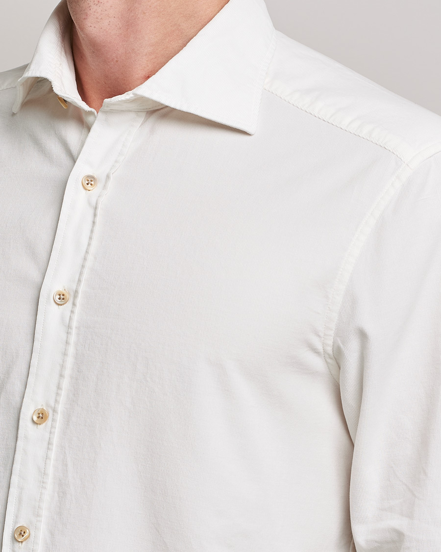 Heren | Overhemden | Stenströms | Slimline Washed Cut Away Corduroy Shirt White