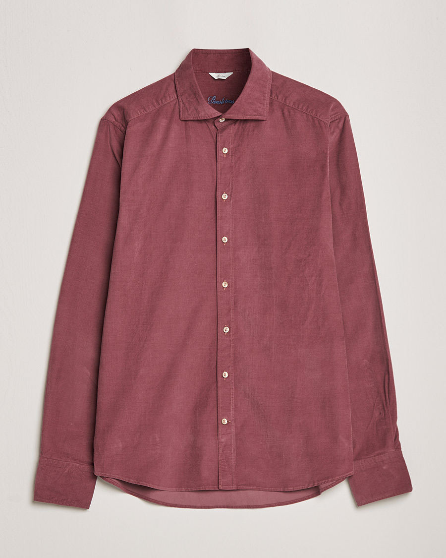 Heren | Overhemden | Stenströms | Slimline Washed Cut Away Corduroy Shirt Wine Red