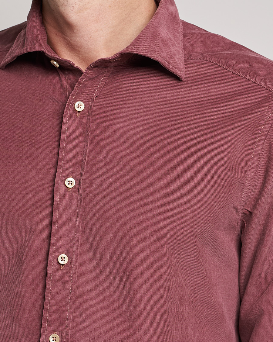 Heren | Overhemden | Stenströms | Slimline Washed Cut Away Corduroy Shirt Wine Red