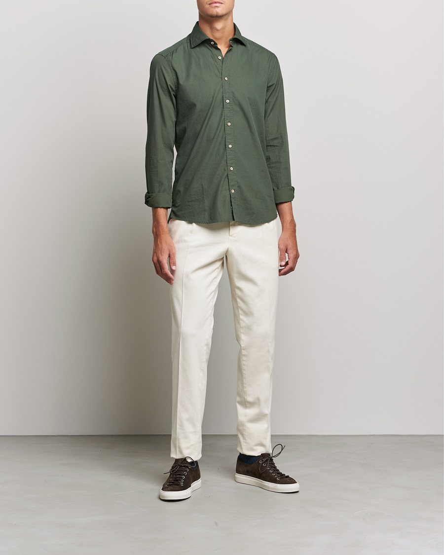 Homme | Chemises | Stenströms | Slimline Washed Cut Away Poplin Shirt Green
