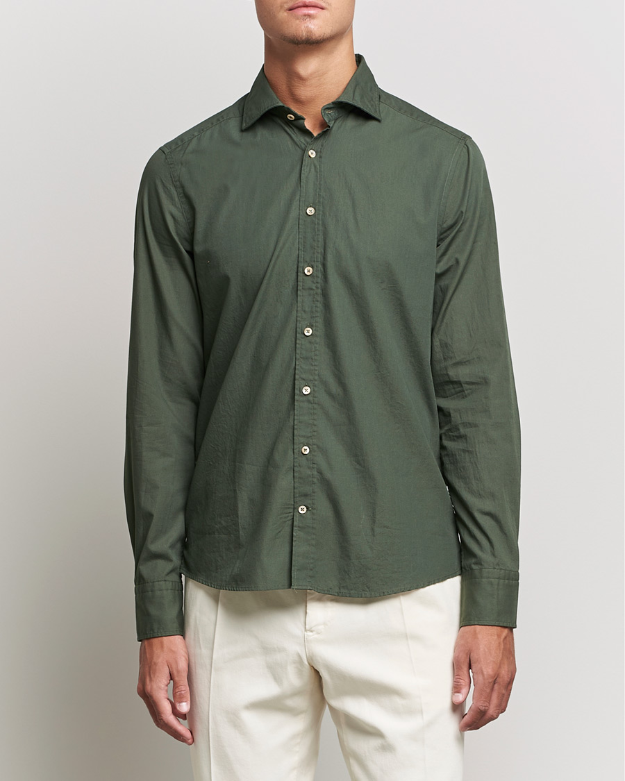Homme | Chemises | Stenströms | Slimline Washed Cut Away Poplin Shirt Green
