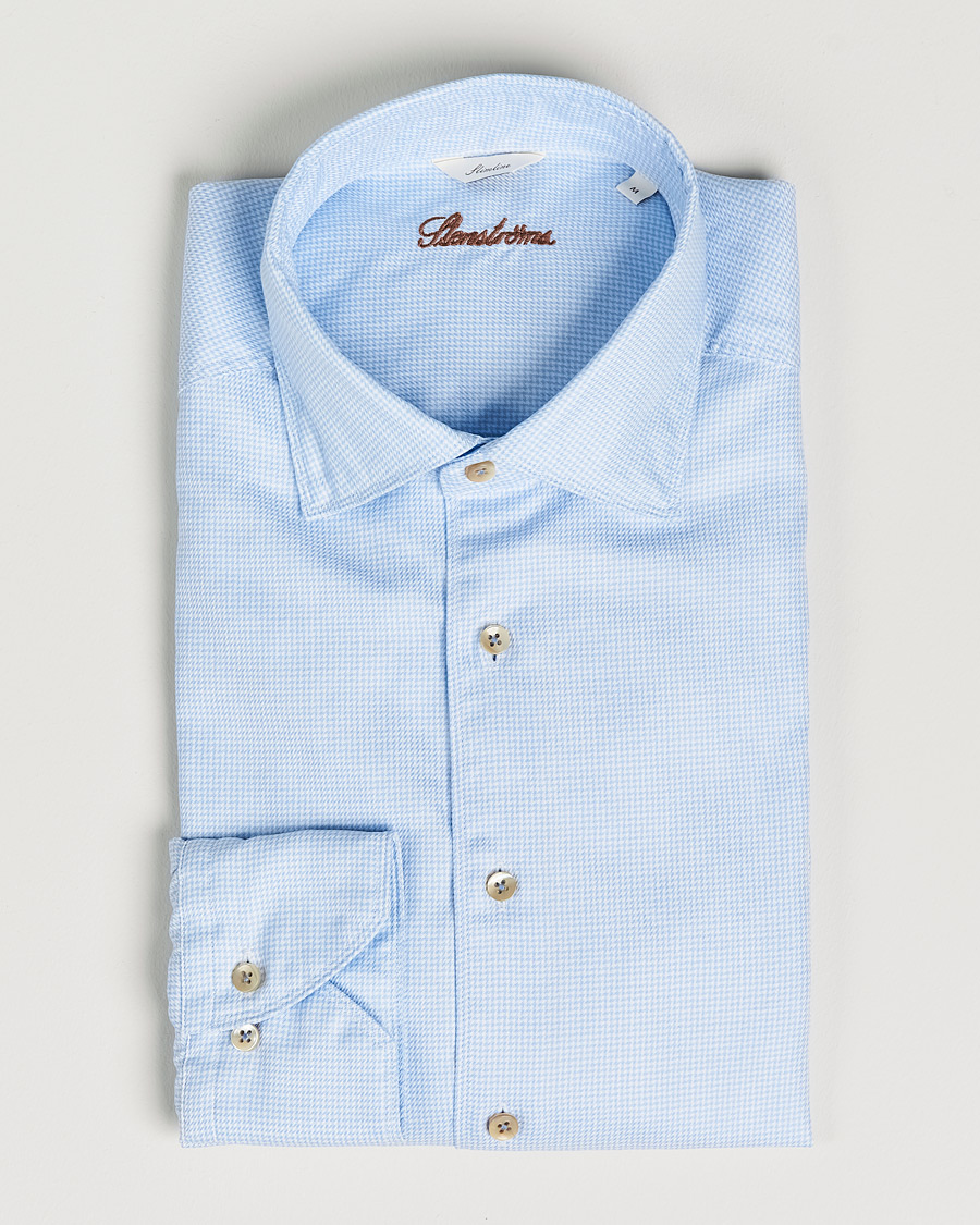 Homme | Chemises | Stenströms | Slimline Cut Away Washed Houndstooth Shirt Light Blue