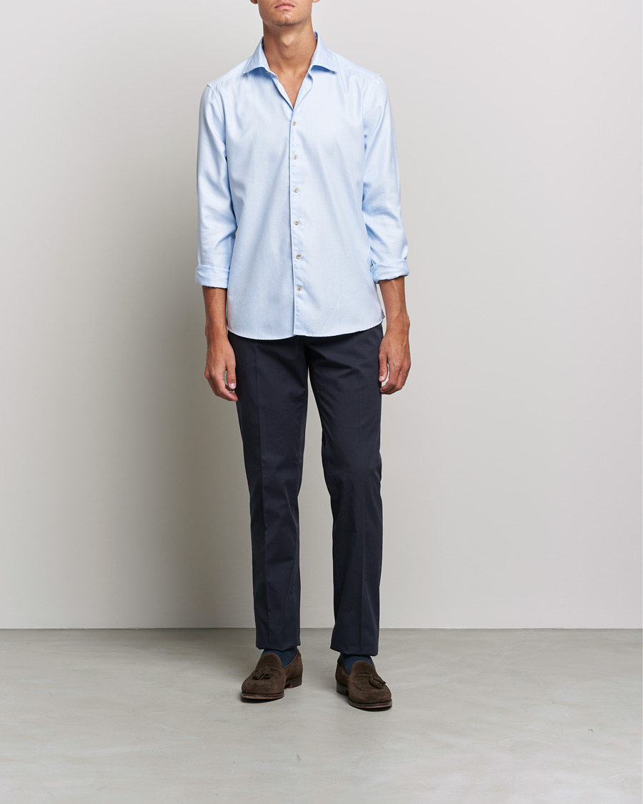 Homme | Chemises | Stenströms | Slimline Cut Away Washed Houndstooth Shirt Light Blue