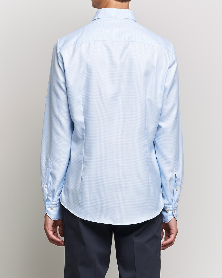 Homme | Chemises | Stenströms | Slimline Cut Away Washed Houndstooth Shirt Light Blue
