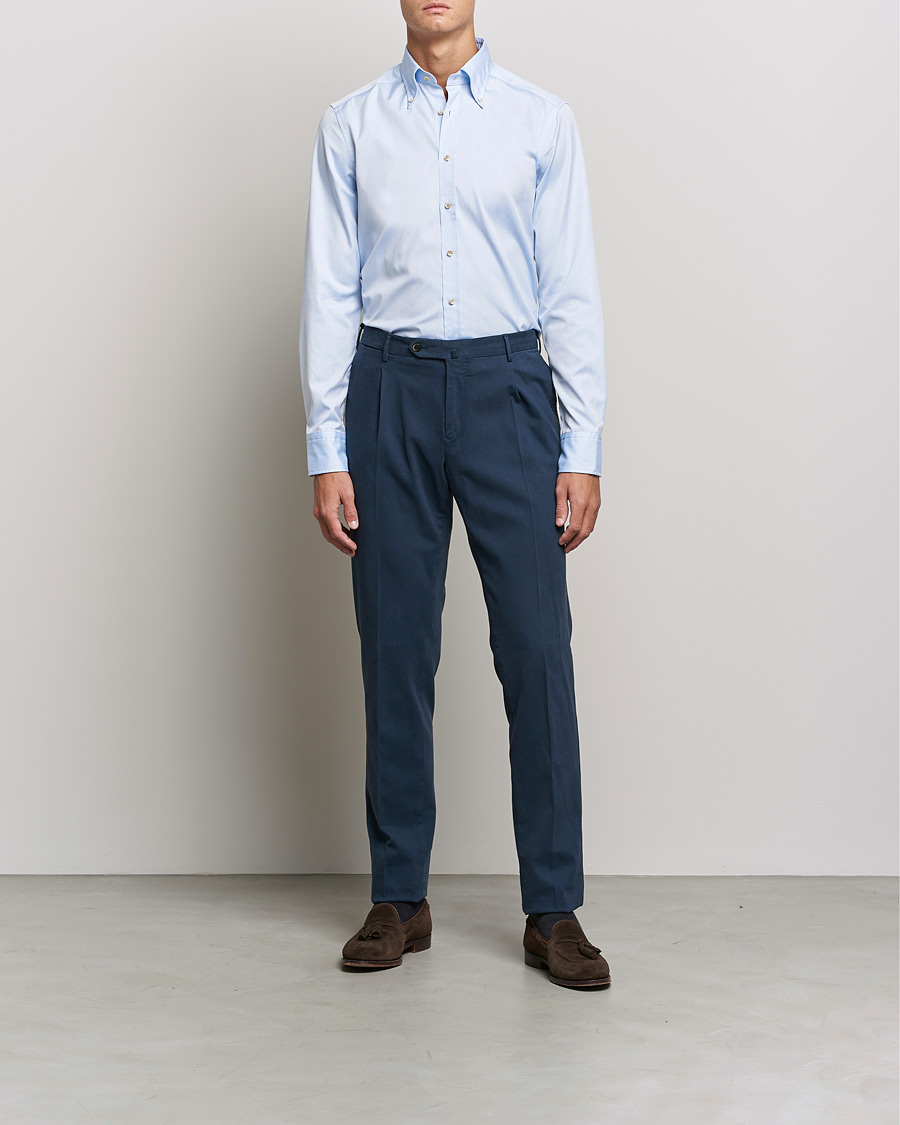 Heren | Overhemden | Stenströms | Slimline Button Down Pinpoint Oxford Shirt Light Blue