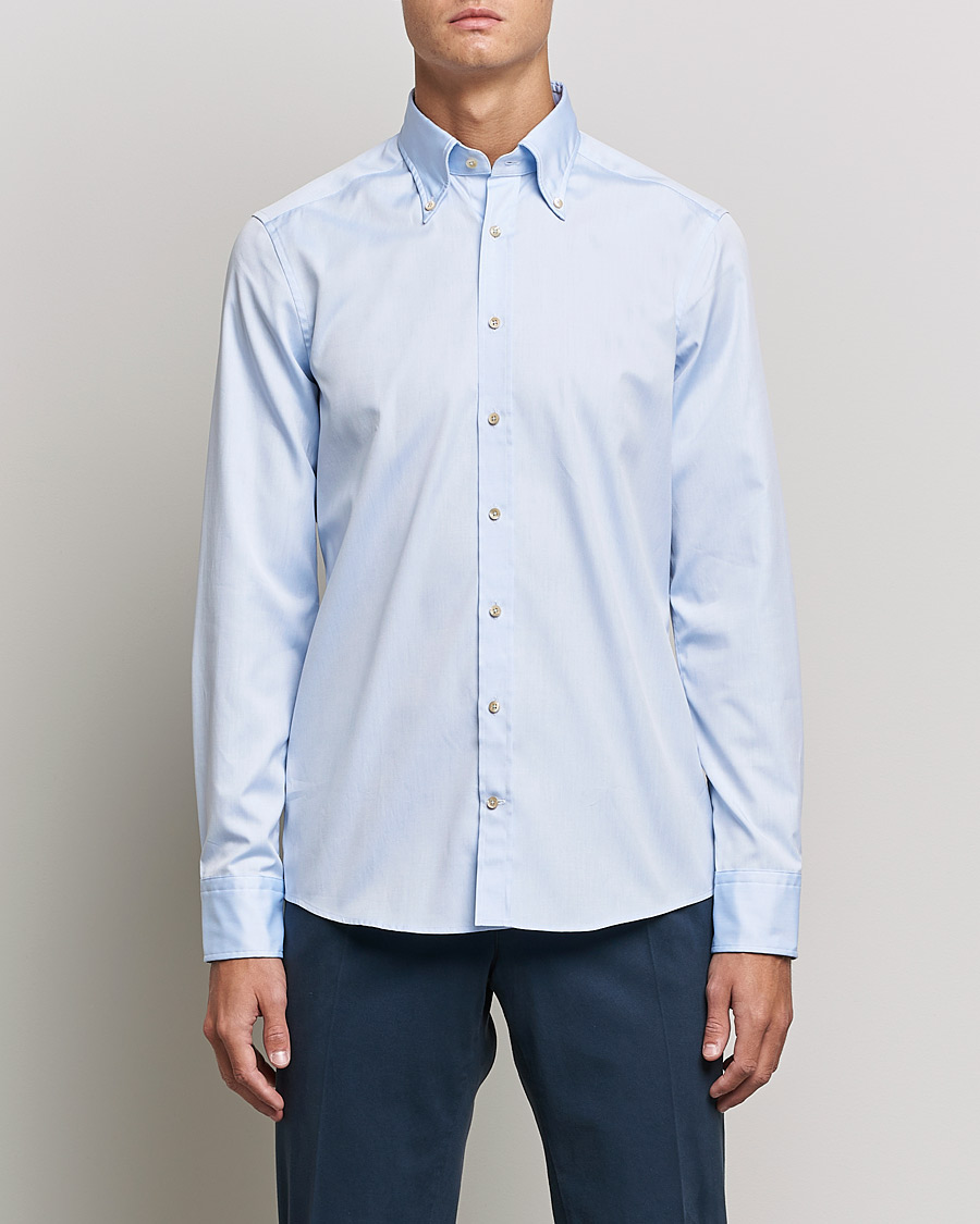 Heren | Overhemden | Stenströms | Slimline Button Down Pinpoint Oxford Shirt Light Blue