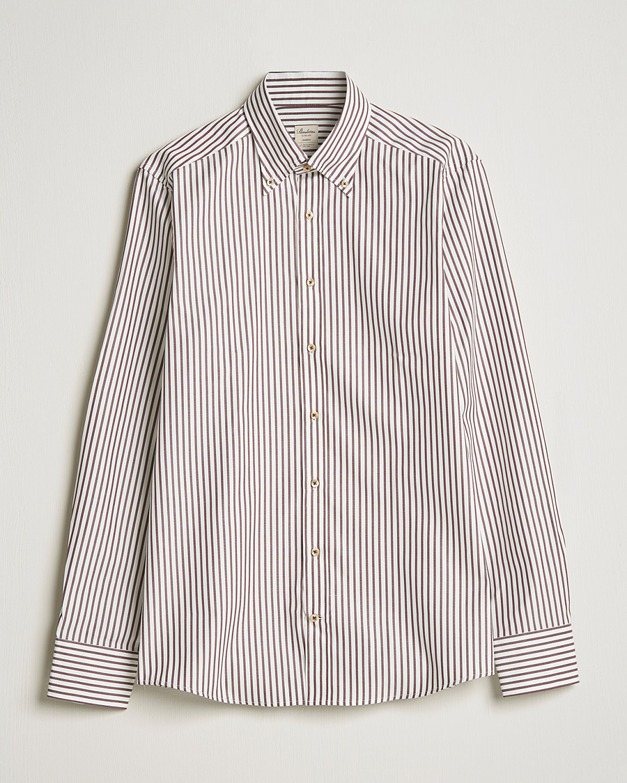 Heren | Overhemden | Stenströms | Slimline Striped Pinpoint Oxford Shirt Brown