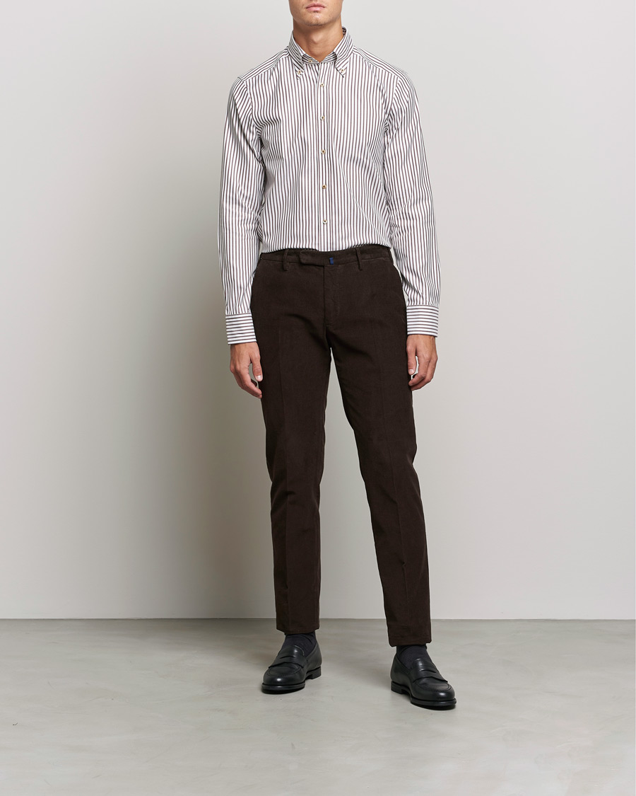 Heren | Overhemden | Stenströms | Slimline Striped Pinpoint Oxford Shirt Brown