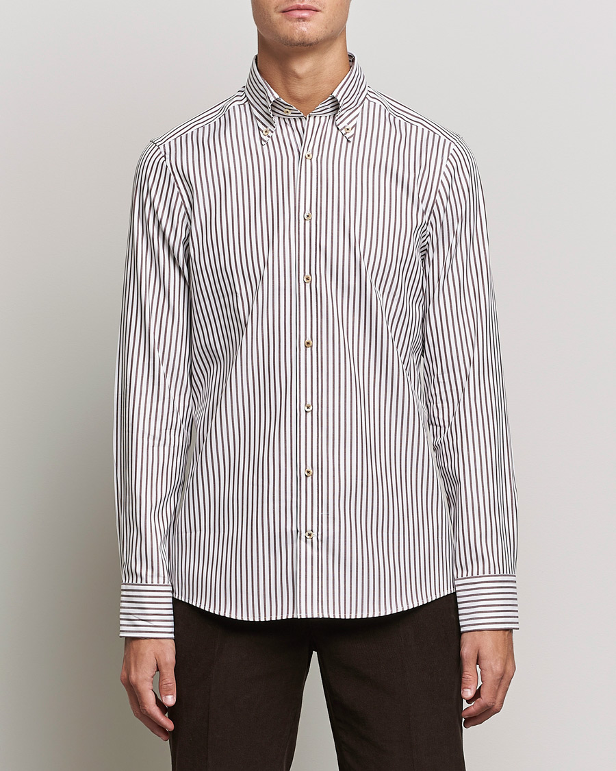 Heren | Overhemden | Stenströms | Slimline Striped Pinpoint Oxford Shirt Brown