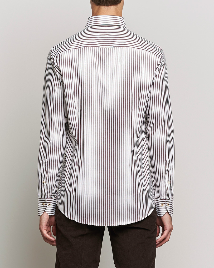 Heren | Overhemden | Stenströms | Slimline Striped Pinpoint Oxford Shirt Brown