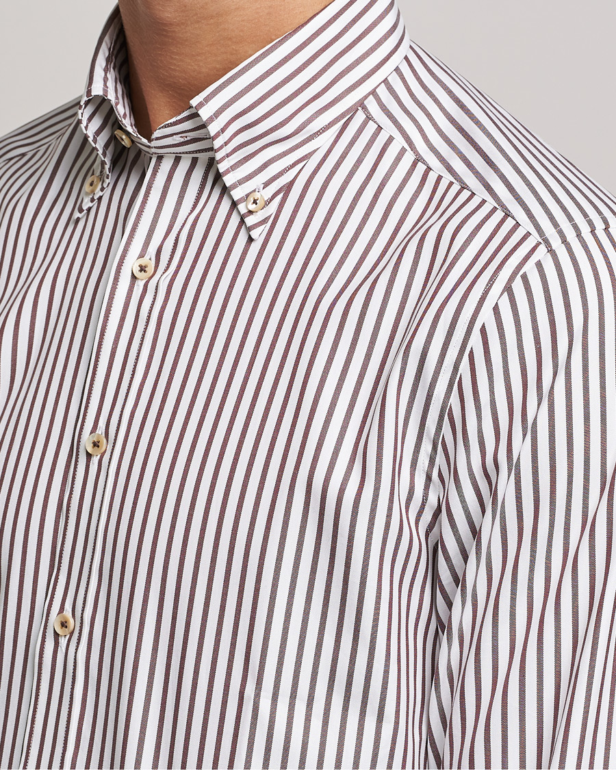 Heren | Overhemden | Stenströms | Slimline Striped Pinpoint Oxford Shirt Brown