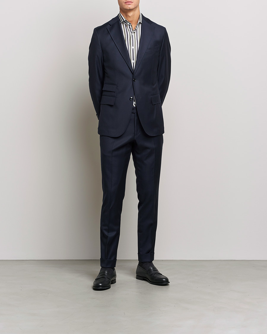 Heren | Overhemden | Stenströms | Slimline Cut Away Wide Striped Shirt Blue/Green