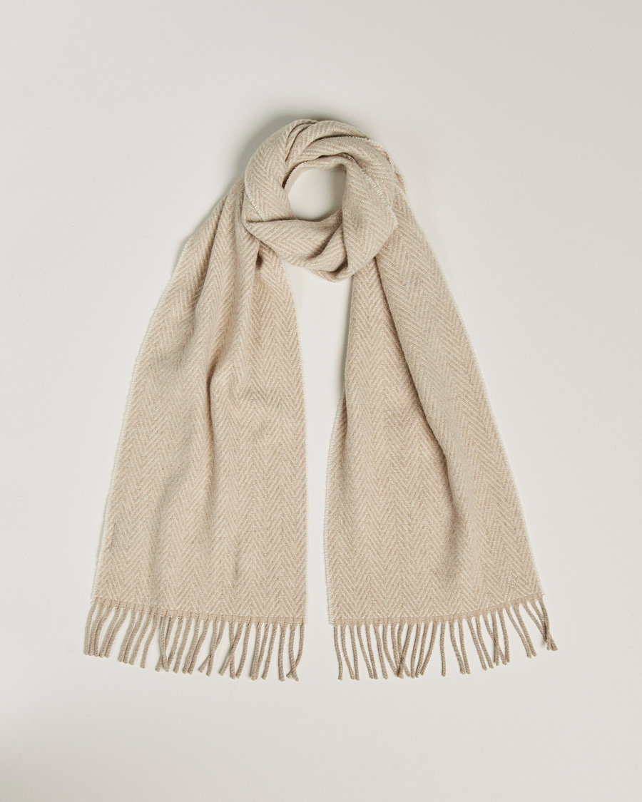 Homme | Stenströms Large Herringbone Wool Scarf Beige | Stenströms | Large Herringbone Wool Scarf Beige