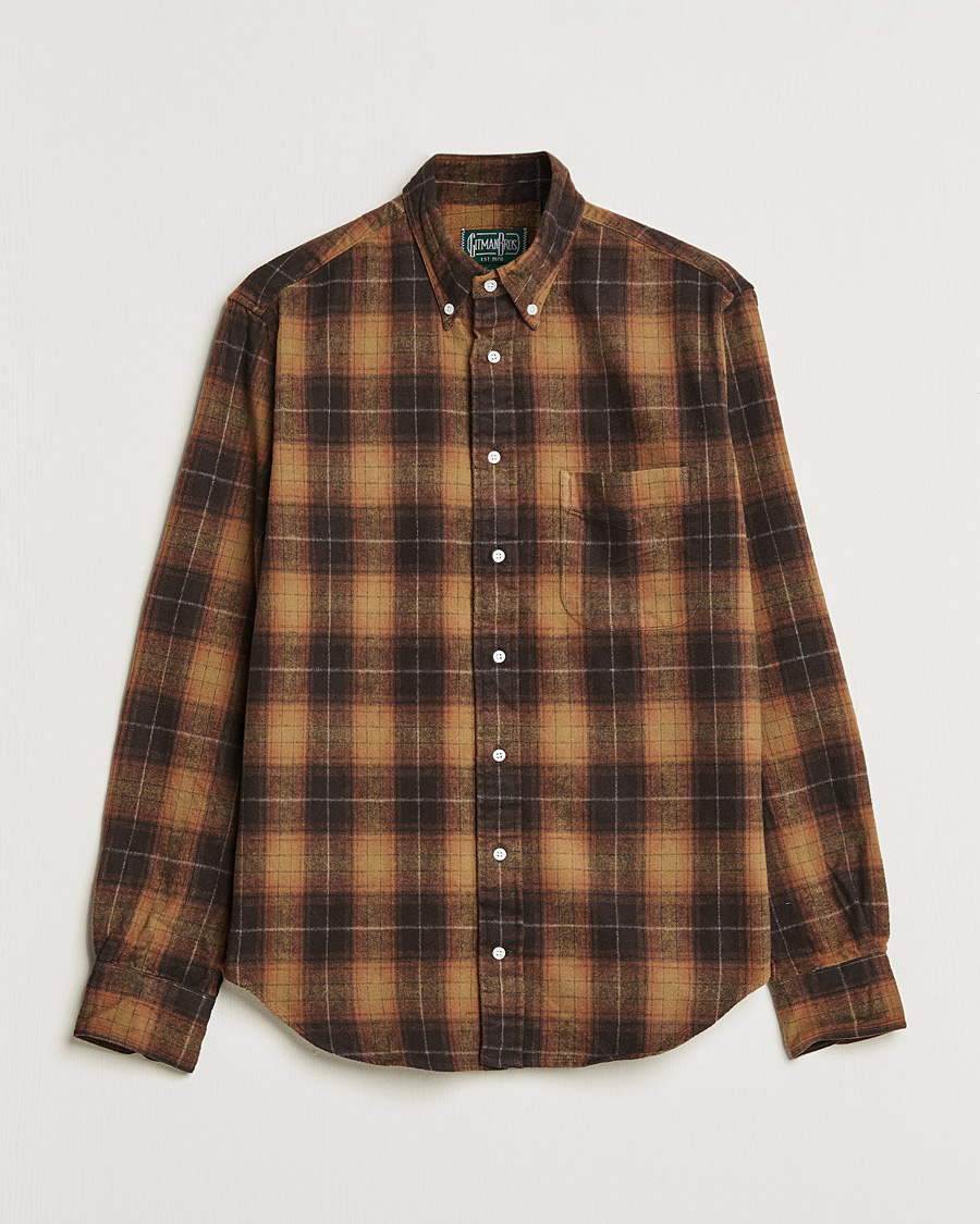 Heren | Overhemden | Gitman Vintage | Button Down Shaggy Flannel Shirt Brown Check
