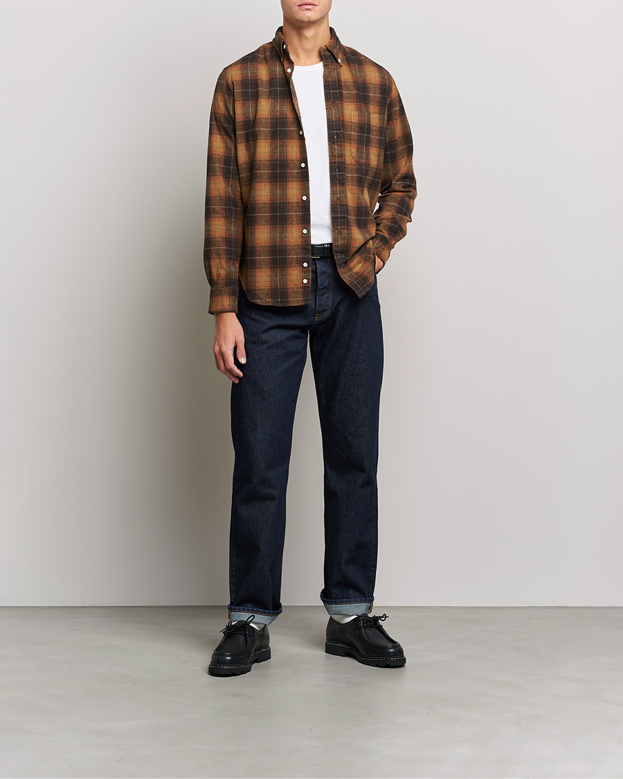 Heren | Overhemden | Gitman Vintage | Button Down Shaggy Flannel Shirt Brown Check