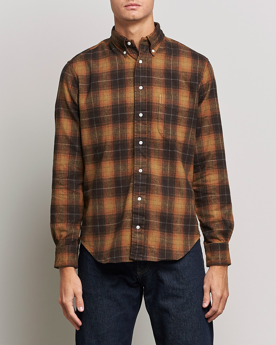 Heren | Overhemden | Gitman Vintage | Button Down Shaggy Flannel Shirt Brown Check