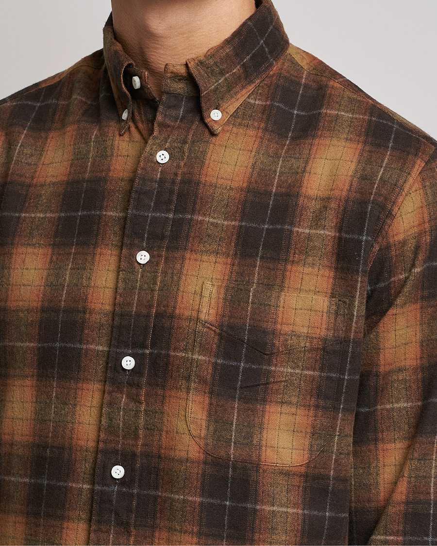 Heren | Overhemden | Gitman Vintage | Button Down Shaggy Flannel Shirt Brown Check