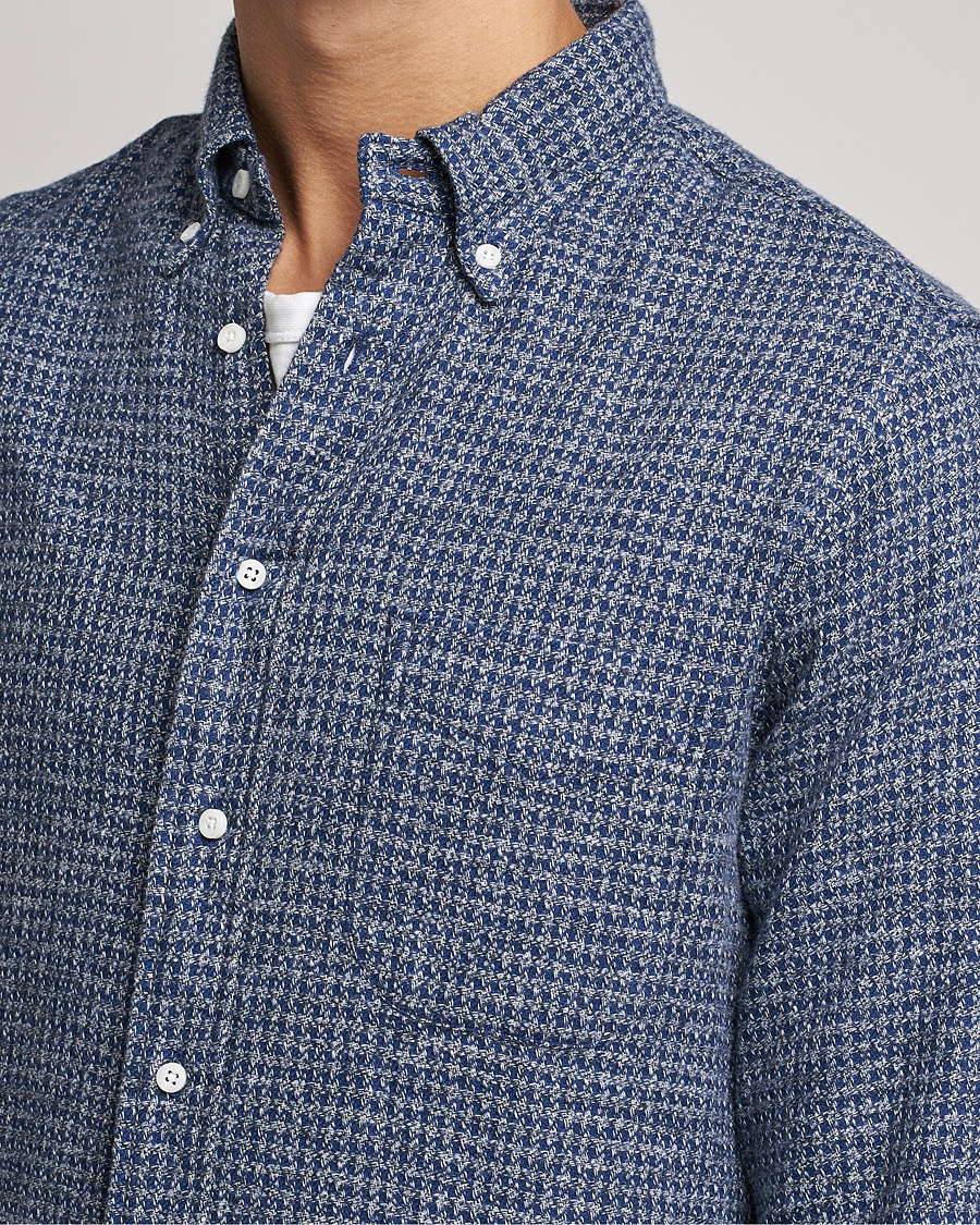 Homme | Chemises | Gitman Vintage | Button Down Houndstooth Flannel Shirt Dark Blue