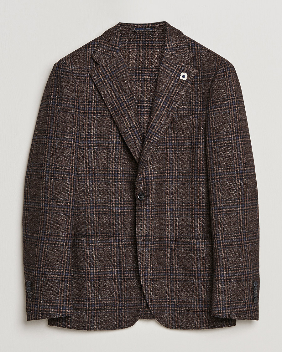 Homme | Blazers | Lardini | Checked Patch Pocket Wool/Silk Blazer Brown