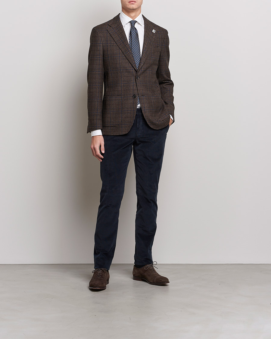 Homme | Blazers | Lardini | Checked Patch Pocket Wool/Silk Blazer Brown