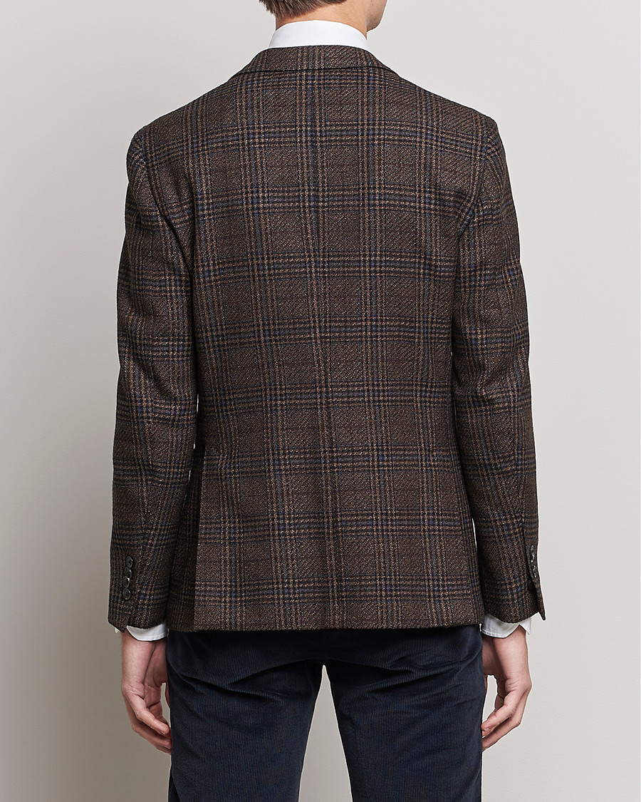 Homme | Blazers | Lardini | Checked Patch Pocket Wool/Silk Blazer Brown
