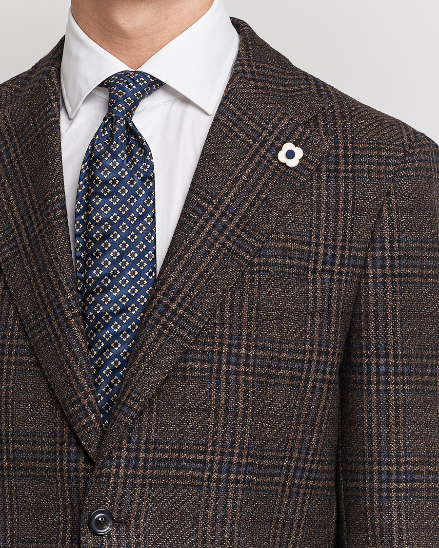 Homme | Blazers | Lardini | Checked Patch Pocket Wool/Silk Blazer Brown
