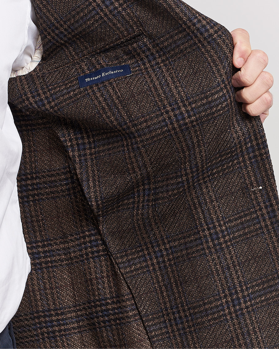 Homme | Blazers | Lardini | Checked Patch Pocket Wool/Silk Blazer Brown