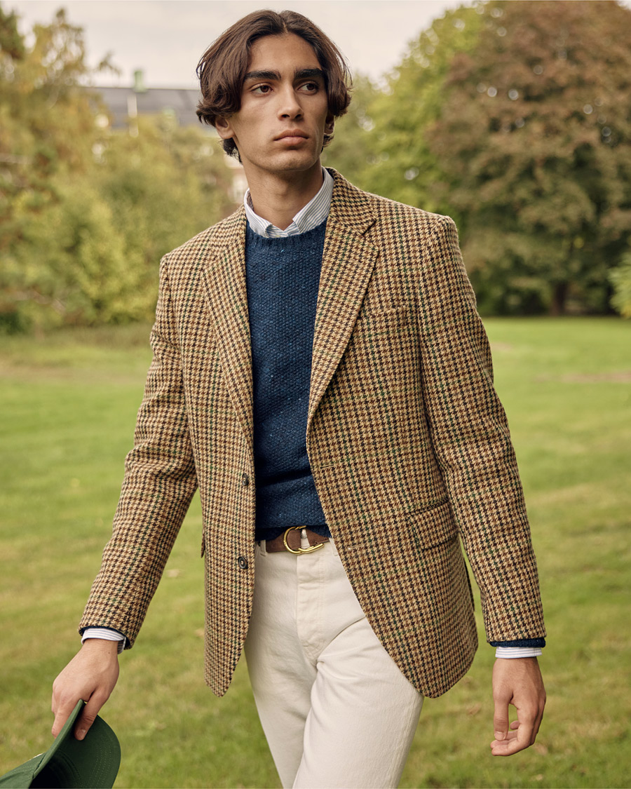 Homme | Blazers | Oscar Jacobson | Freeman Moon Houndstooth Tweed Blazer Beige