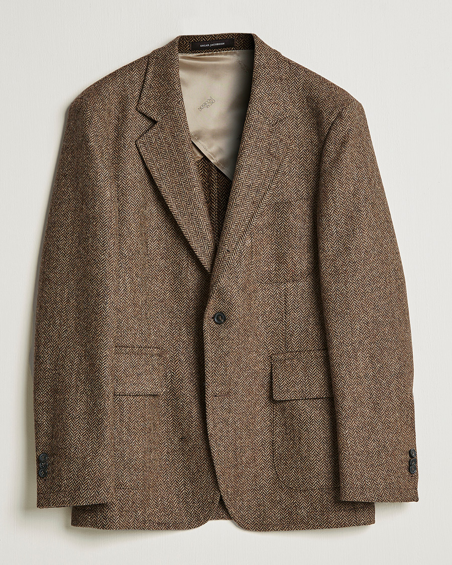 Heren | Blazers | Oscar Jacobson | Fares Moon Herringbone Tweed Blazer Brown