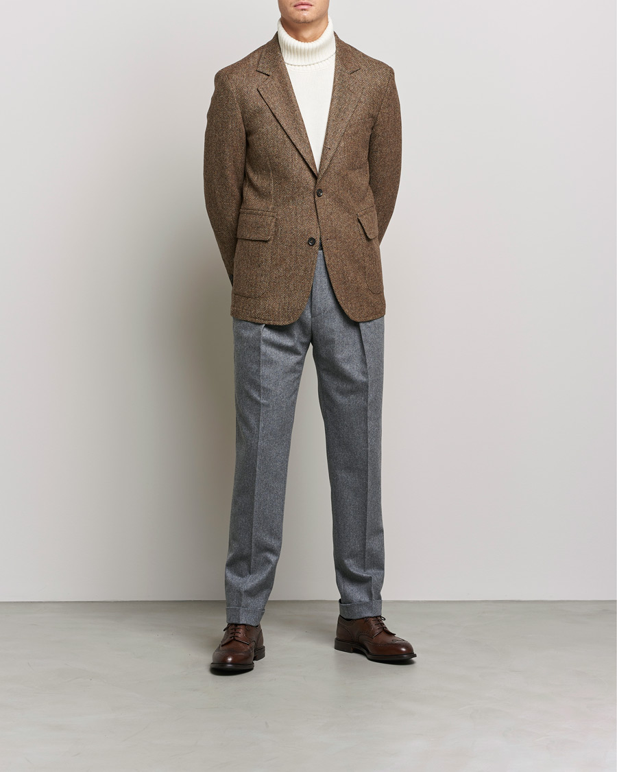 Heren | Blazers | Oscar Jacobson | Fares Moon Herringbone Tweed Blazer Brown
