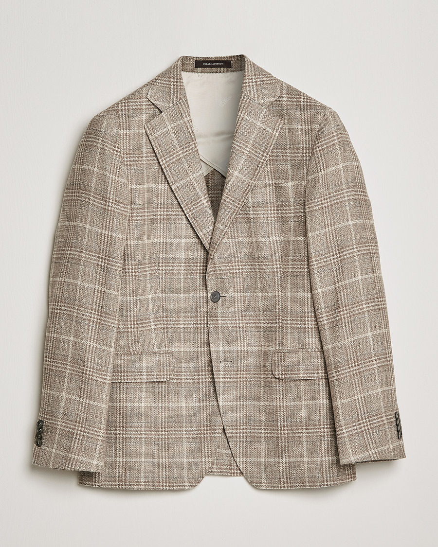 Homme | Blazers | Oscar Jacobson | Ferry Soft Checked Wool Blazer Beige