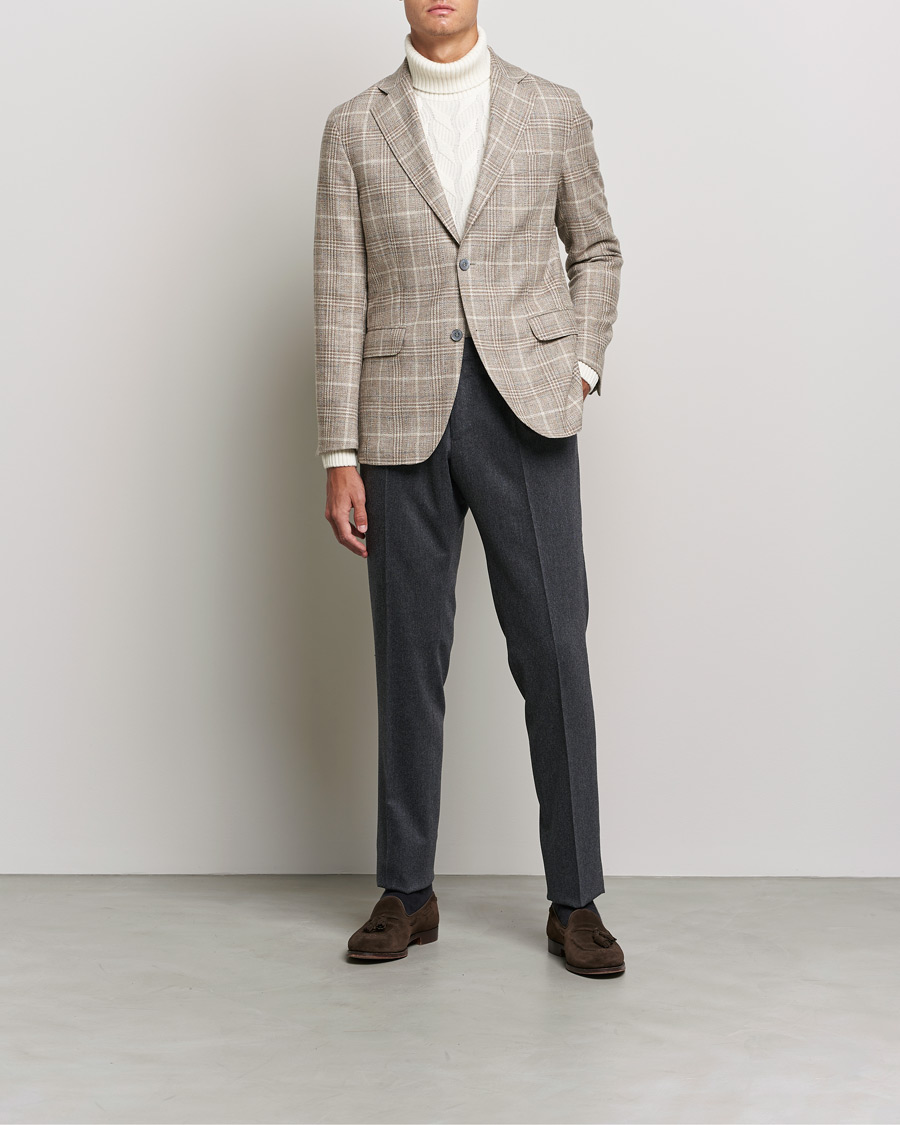 Homme | Blazers | Oscar Jacobson | Ferry Soft Checked Wool Blazer Beige