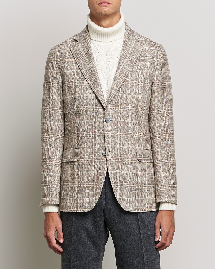 Homme | Blazers | Oscar Jacobson | Ferry Soft Checked Wool Blazer Beige
