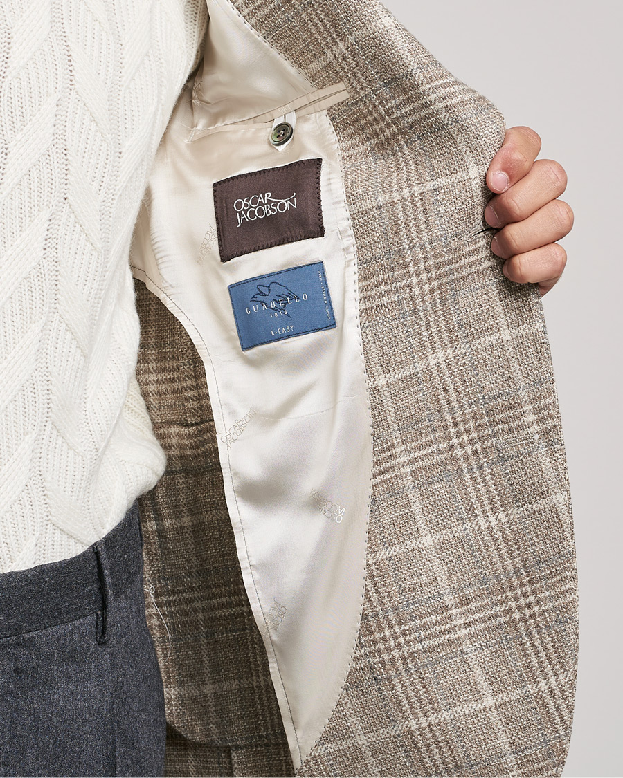 Homme | Blazers | Oscar Jacobson | Ferry Soft Checked Wool Blazer Beige