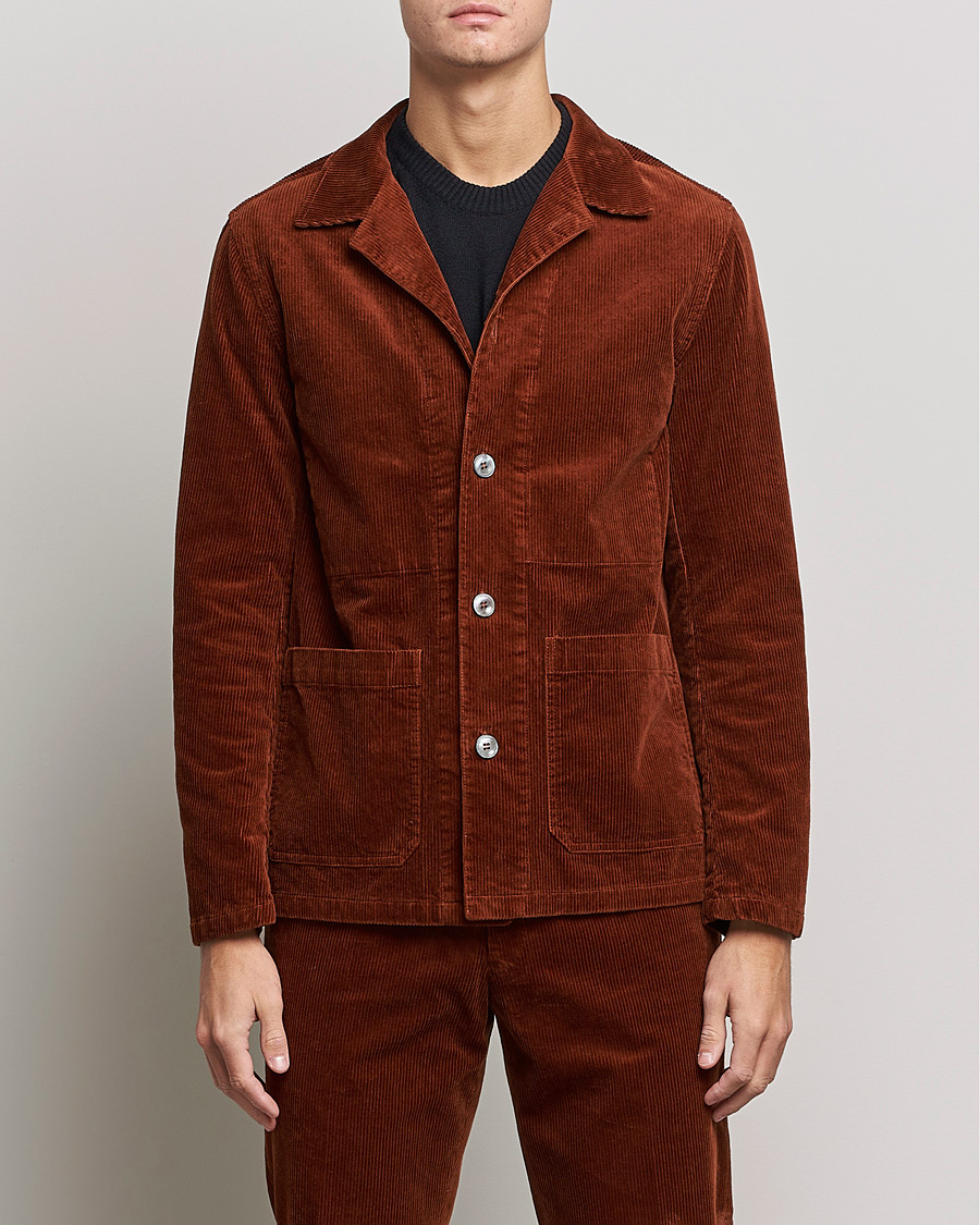 Heren | Overhemden | Oscar Jacobson | Hampus Corduroy Shirt Jacket Orange