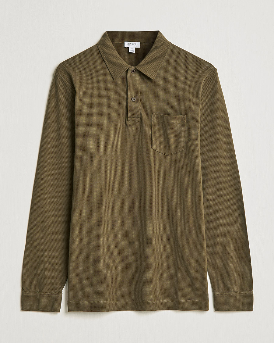 Homme | Pulls Et Tricots | Sunspel | Riviera Long Sleve Polo Dark Moss