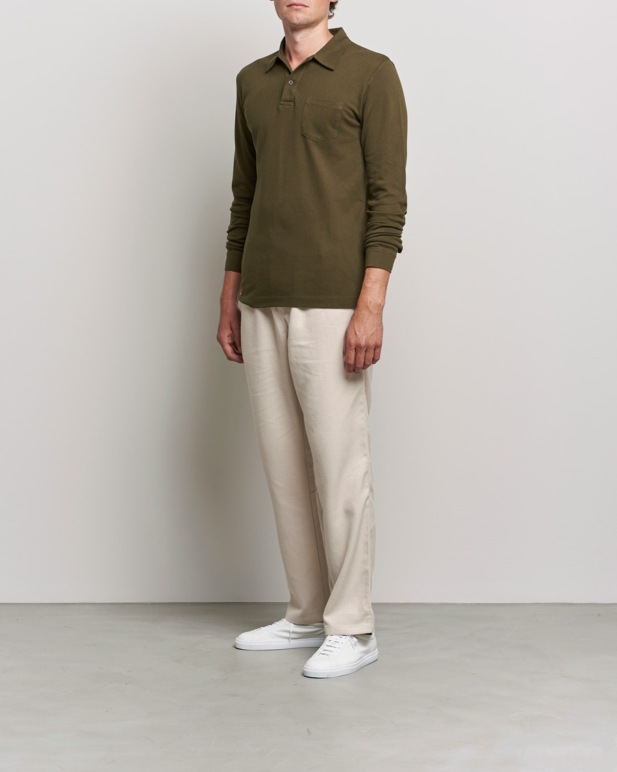Homme | Pulls Et Tricots | Sunspel | Riviera Long Sleve Polo Dark Moss