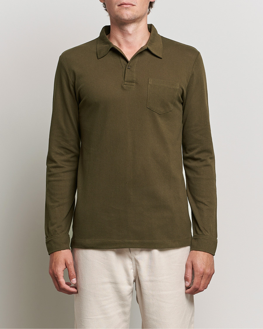 Homme | Pulls Et Tricots | Sunspel | Riviera Long Sleve Polo Dark Moss