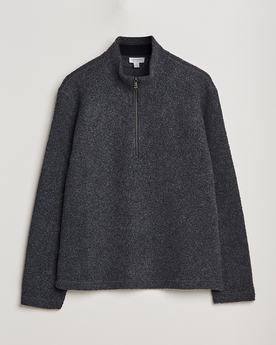 Heren | Truien | Sunspel | Eco Wool Half Zip Fleece Charcoal Melange