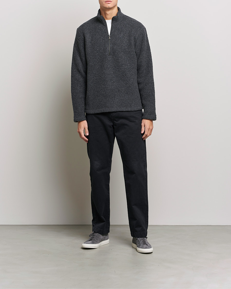 Heren | Truien | Sunspel | Eco Wool Half Zip Fleece Charcoal Melange